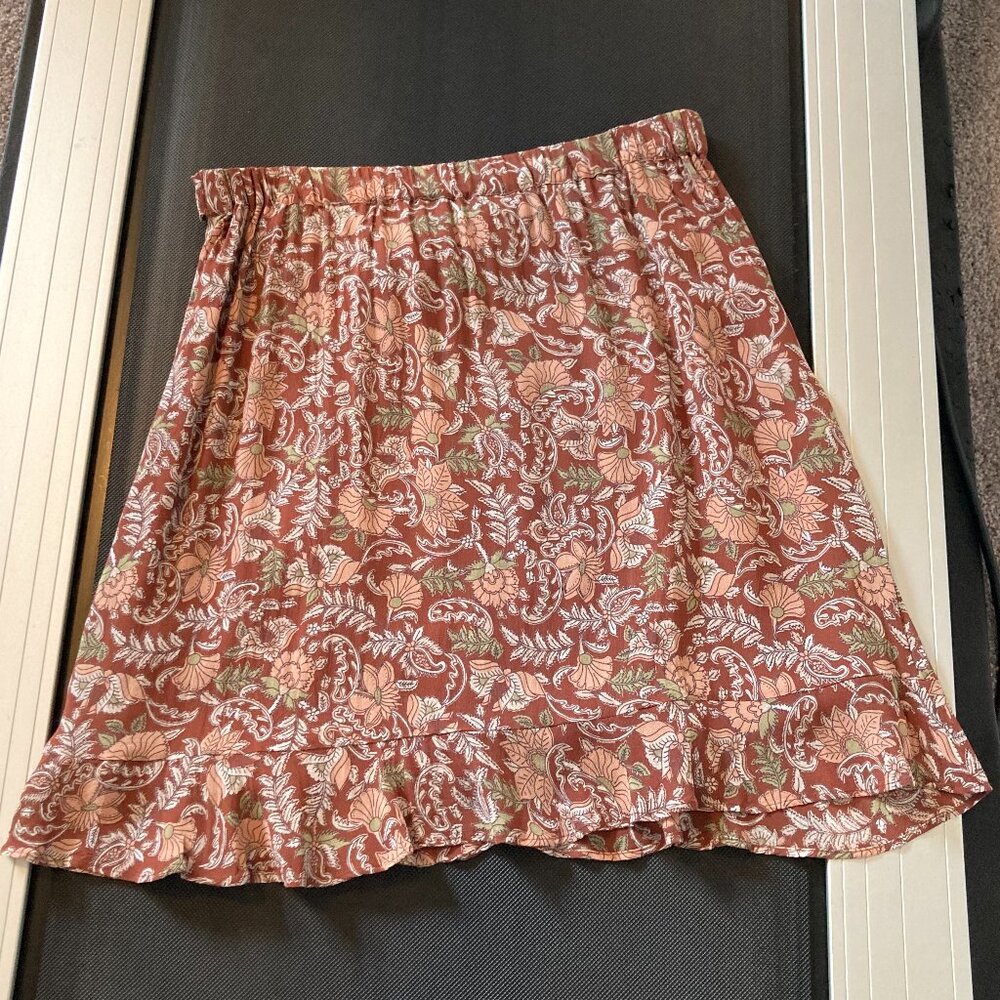 Anthropologie Luca Mini Faux Wrap Skirt w/ Tie Brown Floral Print Size M - Picture 5 of 15